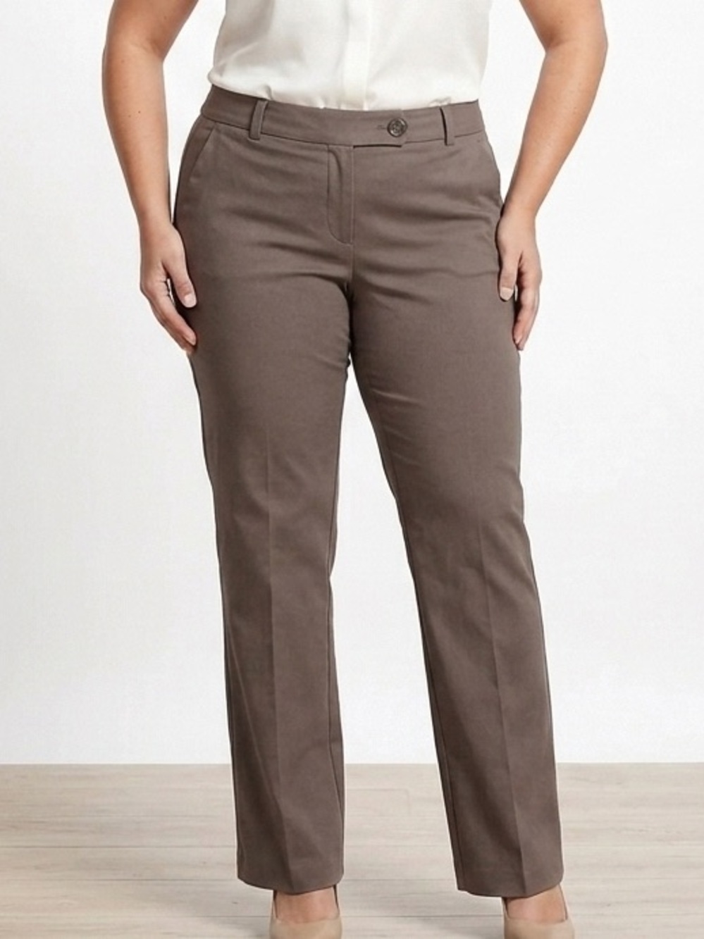 Eddie Bauer Shaw Relaxed Straight Leg Pants Taupe Khaki Size 12 Work Casual